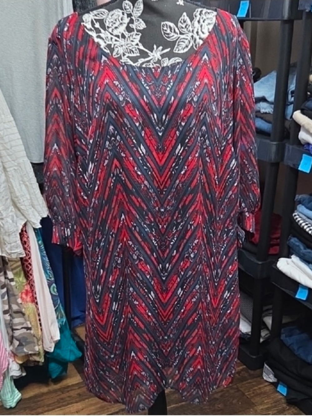 HeartSoul Red and Navy Chevron Midi Dress